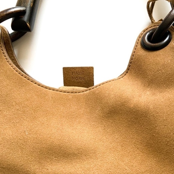 Tom Ford for Gucci Whipstitch Suede Wood-handle Bag - Picture 12 of 14